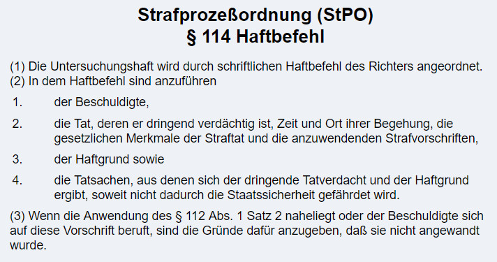 Haftbefehl 140 StPO