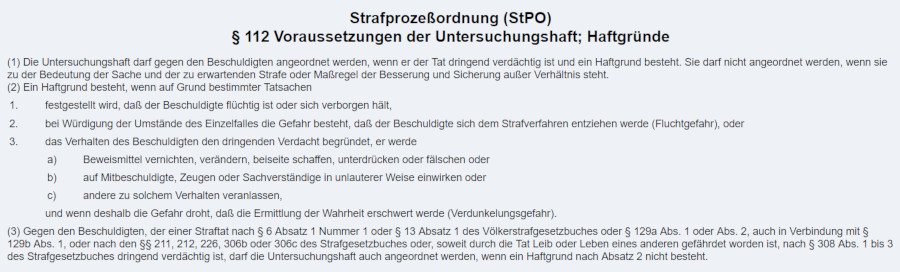 Untersuchungshaft Voraussetzungen §112 StPO