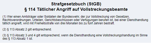 Tätlicher Angriff auf Vollstreckungsbeamte